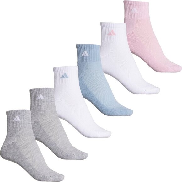 Adidas Aeroready Tech Logo Assorted Colors Ribbed Top Quarter Crew Socks-6 Pk - Picture 3 of 4